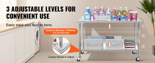Load image into Gallery viewer, Stainless Steel Work Table Commercial Food Prep Worktable with Casters Heavy Duty Prep Worktable for Restaurant Home Hotel
