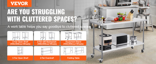 Load image into Gallery viewer, Stainless Steel Work Table Commercial Food Prep Worktable with Casters Heavy Duty Prep Worktable for Restaurant Home Hotel
