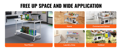 Load image into Gallery viewer, Stainless Steel Work Table Commercial Food Prep Worktable with Casters Heavy Duty Prep Worktable for Restaurant Home Hotel
